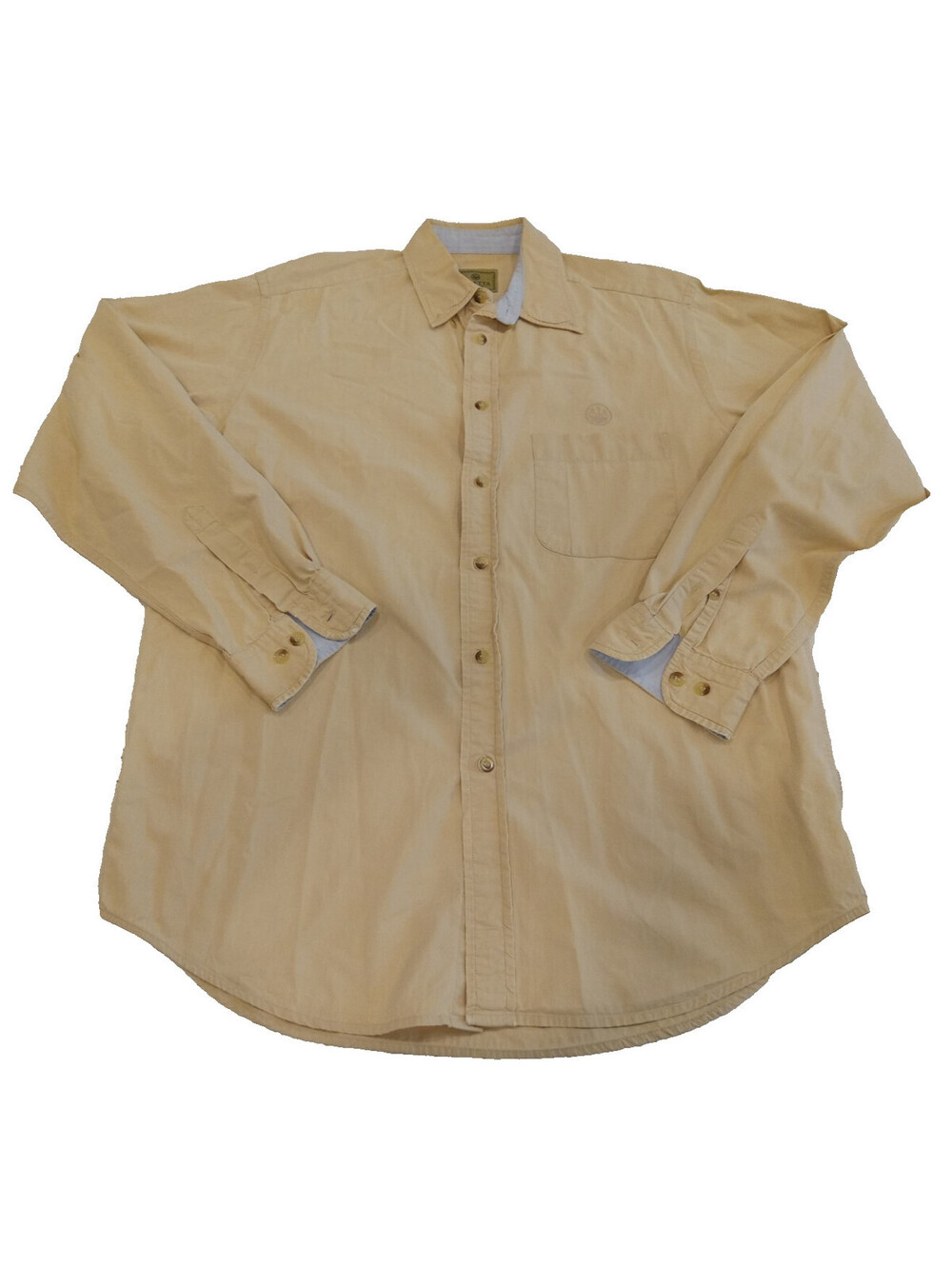 Beretta Shirt Mens Large Tan Beige Button Down Contrast Blue Collar Lining L